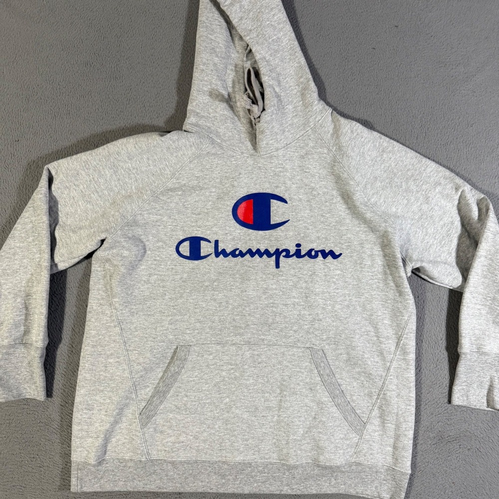 Champion Hoodie Sweatshirt Womens 1X Pullover Gray Blue Red‎ Logo Casual Active